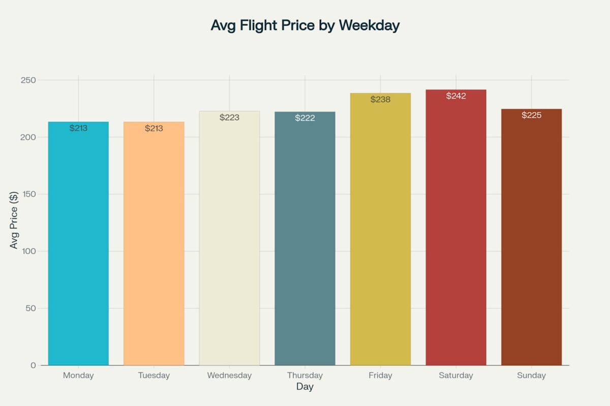 summary of the best days of the week to book a flight, along with a visual representation based on recent data June 2025