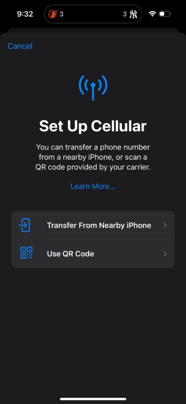 iPhone eSIM setup screen