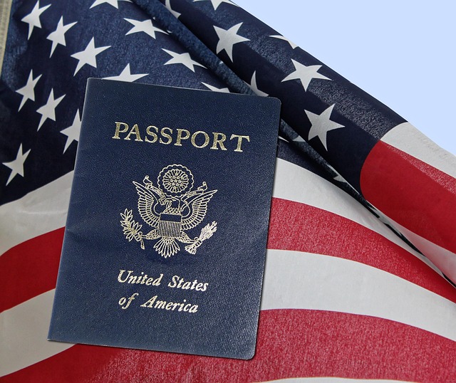 USA passport on American flag
