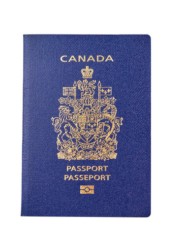 Canadian passport on white background